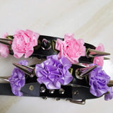 Harajuku Spikes Leather Necklace Flower Rivets Collar Punk Rock Choker