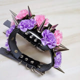Harajuku Spikes Leather Necklace Flower Rivets Collar Punk Rock Choker