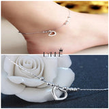 Heart Pendant Anklet 925 Sterling Silver Love & Bead Anklet Ladies Bracelet