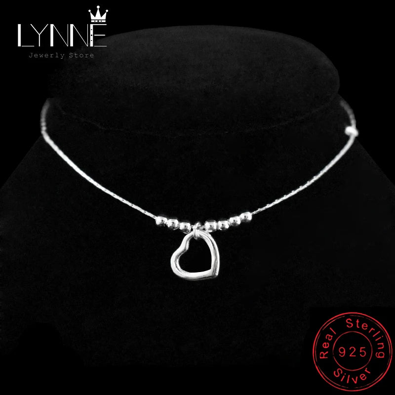 Heart Pendant Anklet 925 Sterling Silver Love & Bead Anklet Ladies Bracelet