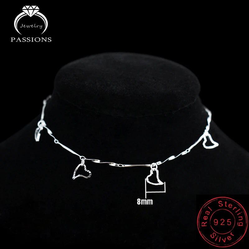 925 Silver Heart Pendant Anklet Foot Chain Bracelet for Women