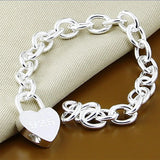 Heart Lock Charm Bracelet 925 Silver Link Chain