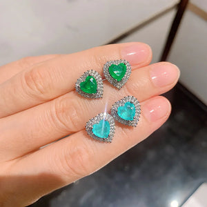 Heart-Shaped Paraiba Tourmaline Emerald Stone Earrings For Women