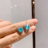 Heart-Shaped Paraiba Tourmaline Emerald Stone Earrings For Women