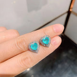 Heart-Shaped Paraiba Tourmaline Emerald Stone Earrings For Women