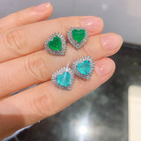 Heart-Shaped Paraiba Tourmaline Emerald Stone Earrings For Women