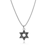 Hexagonal Star Cross Pendant Necklace Men Stainless Steel Box Chain Gift