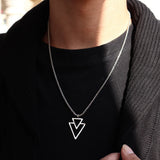 Hexagonal Star Cross Pendant Necklace Men Stainless Steel Box Chain Gift