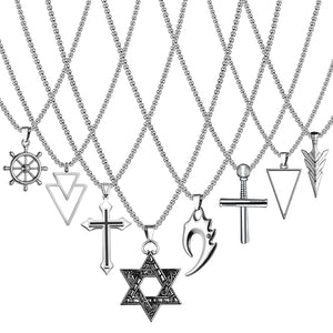 Hexagonal Star Cross Pendant Necklace Men Stainless Steel Box Chain Gift