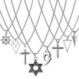 Hexagonal Star Cross Pendant Necklace Men Stainless Steel Box Chain Gift