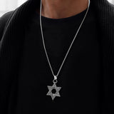 Hexagonal Star Cross Pendant Necklace Men Stainless Steel Box Chain Gift