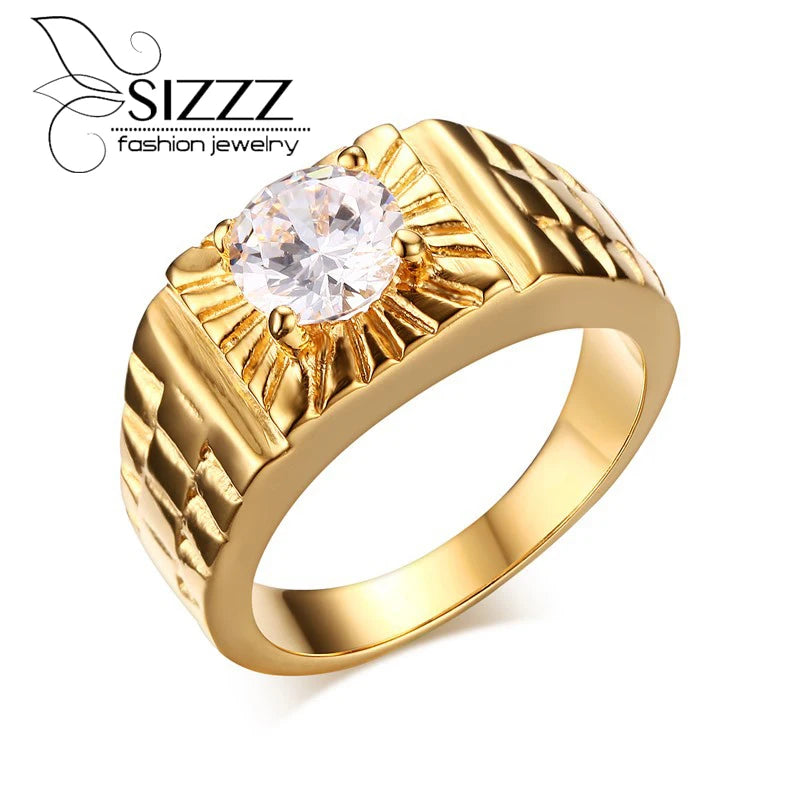 Stainless Steel Party Ring Rhinestone Men's Jewelry