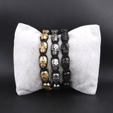 Men Bracelet Stainless Steel Skull Woven Cord Macrame Bracelet
