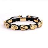 Men Bracelet Stainless Steel Skull Woven Cord Macrame Bracelet