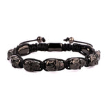 Men Bracelet Stainless Steel Skull Woven Cord Macrame Bracelet