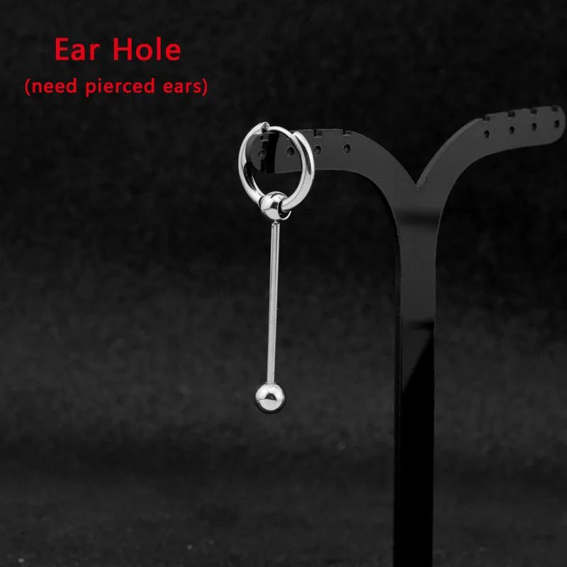 Hip Hop Stainless Steel Stud Earrings Bar Pendant Ear Clip Jewelry