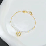 Heart Shaped Pendant Bracelet Pearl Crystal Women Charm Girl Dress Jewelry