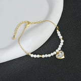 Heart Shaped Pendant Bracelet Pearl Crystal Women Charm Girl Dress Jewelry