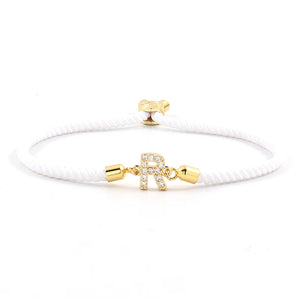 Letter Charm Bracelet Women Zirconia A-Z Adjustable Rope Jewelry Gift