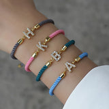 Letter Charm Bracelet Women Zirconia A-Z Adjustable Rope Jewelry Gift