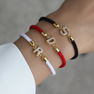 Letter Charm Bracelet Women Zirconia A-Z Adjustable Rope Jewelry Gift