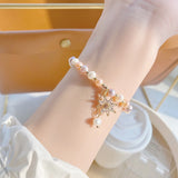 Zircon Flower Pendant Pearl Bracelet 14K Plated, Student Gift