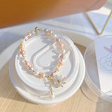 Zircon Flower Pendant Freshwater Pearl Bracelet 14K Plated, Women Gift