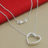 925 Silver Hollow Heart Pendant Necklace Charm Jewelry