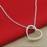 925 Silver Hollow Heart Pendant Necklace Charm Jewelry