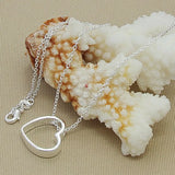 925 Silver Hollow Heart Pendant Necklace Charm Jewelry