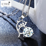 925 Silver CZ Dolphin Pendant Necklace Zircon Charm Women Birthday Gift