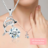 925 Silver CZ Dolphin Pendant Necklace Zircon Charm Women Birthday Gift