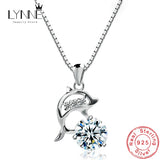 925 Silver CZ Dolphin Pendant Necklace Zircon Charm Women Birthday Gift