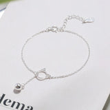 925 Silver Cat Bell Sweet Bracelet Charm Dangle Bangle Jewelry Gift