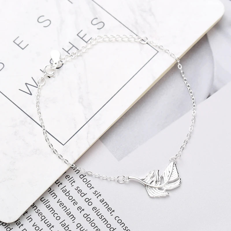 925 Sterling Silver Feather Bracelet Sweet and Personal