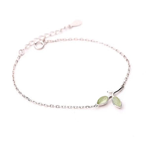 925 Silver Bracelets Green Leaves Sweet Bracelets