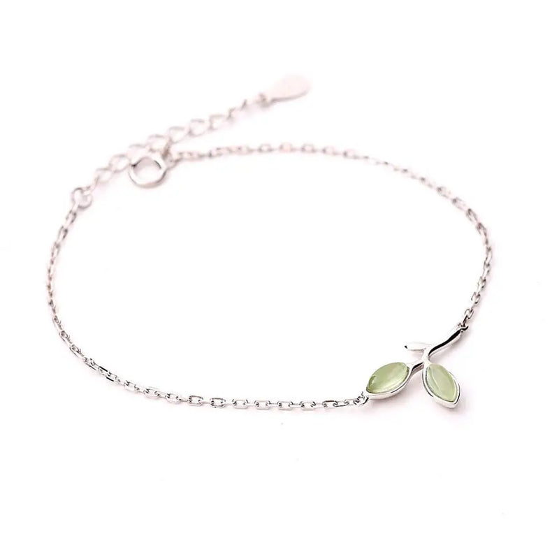 925 Silver Bracelets Green Leaves Sweet Bracelets