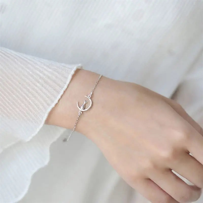 925 Silver Cat Moon Bracelet Sweet Personality Bracelets