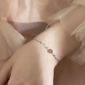925 Silver Strawberry Crystal Branch Bracelet Sweet Style