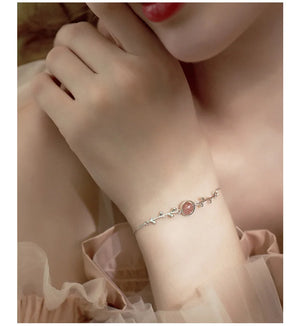 925 Silver Strawberry Crystal Branch Bracelet Sweet Style
