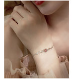 925 Silver Strawberry Crystal Branch Bracelet Sweet Style