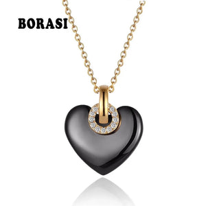 Heart Ceramic Crystal Pendant Necklace for Women