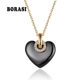 Heart Ceramic Crystal Pendant Necklace for Women
