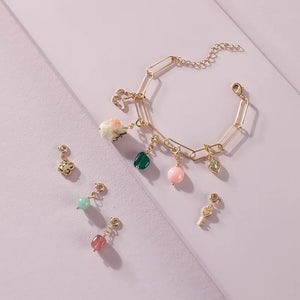 Bold Chain Links Bracelet with Natural Stone Beads Charms
