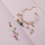 Bold Chain Links Bracelet with Natural Stone Beads Charms