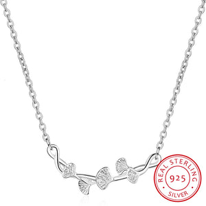 925 Sterling Silver Ginkgo Leaves Pendant Necklace
