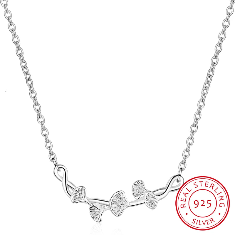 925 Sterling Silver Ginkgo Leaves Pendant Necklace