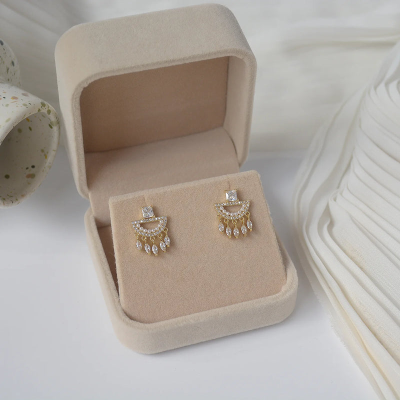 Zircon Pearl Geometric Tassel Earrings for Woman