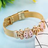 Stainless Steel Mesh Bracelet with Ladybug and Lollipop Charm