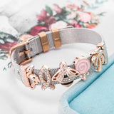 Stainless Steel Mesh Bracelet with Ladybug and Lollipop Charm